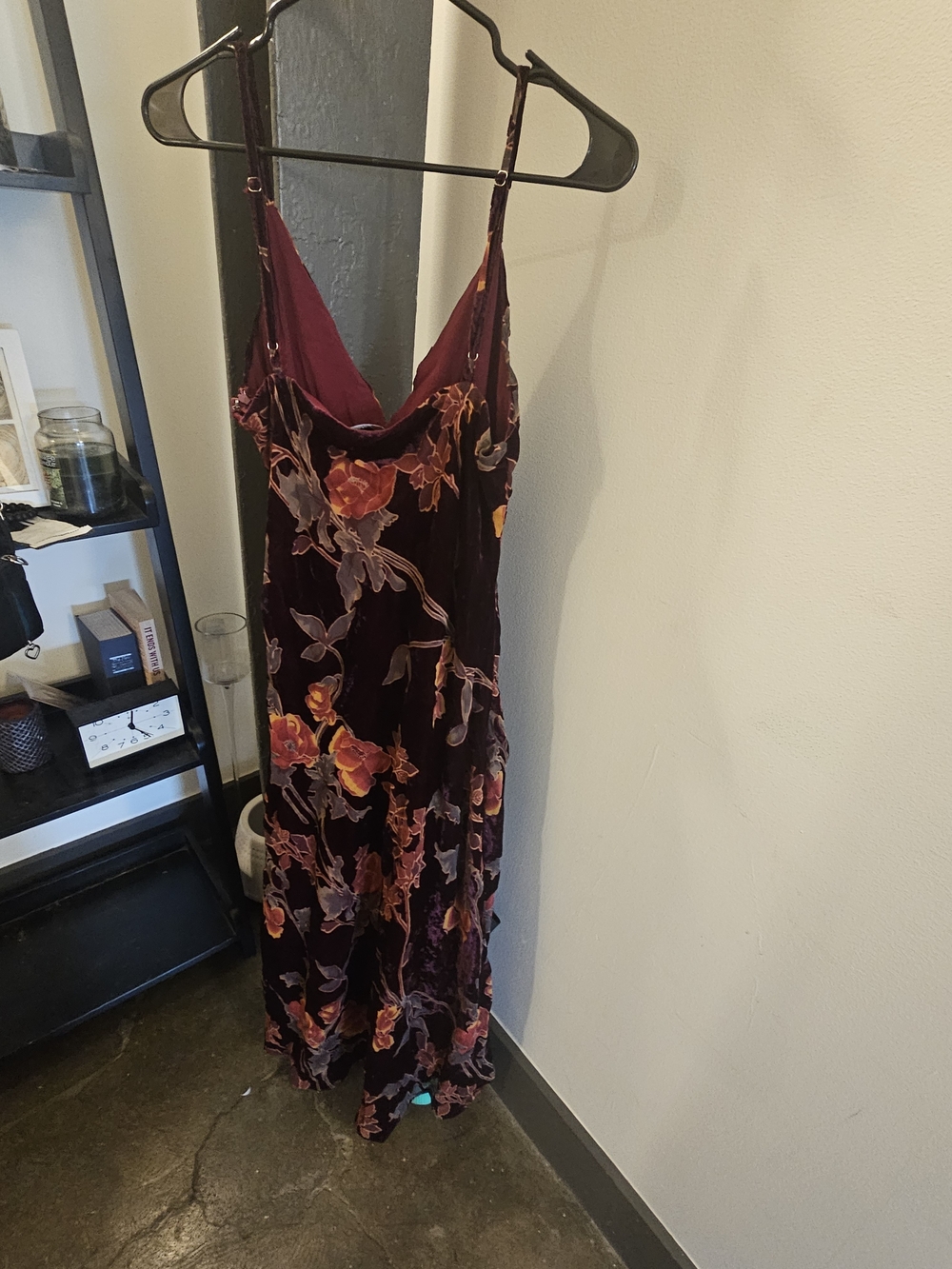 Lulu's Plum Velvet Floral Slip Dress with Orange and Lavender Accents - Picture 2 of 4